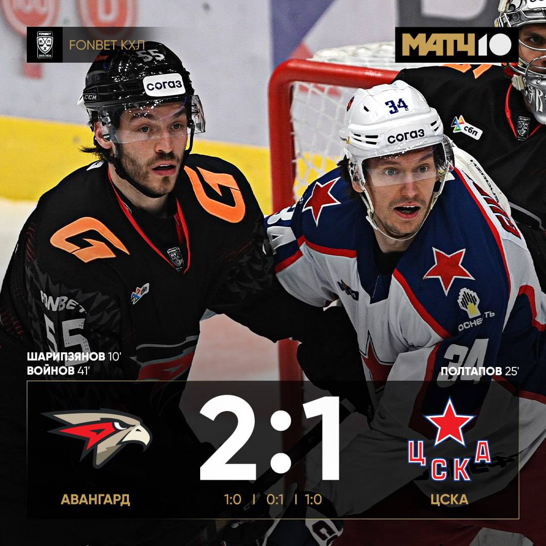 Авангард прервал 7 матчевую серию ЦСКА с очками Войнов забил в день рождения и принёс победу hockey match