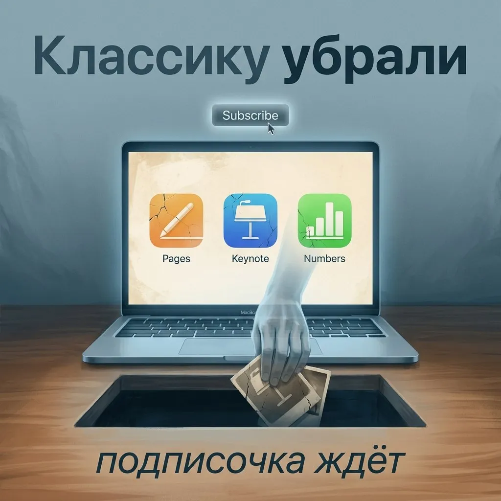 Apple убрала старые версии Pages Keynote и Numbers из App Store на Mac Раньше в магазине были две версии каждого приложения классическая бесплатная и новая с поддержкой Creator Studio Теперь остались только вторые Сами приложения по прежнему бесплатны но часть функций заблокирована за подпиской на Creator Studio а интерфейс периодически предлагает её оформить Если старые версии уже были скачаны их пока можно переустановить из истории загрузок но новым пользователям такой опции больше нет
