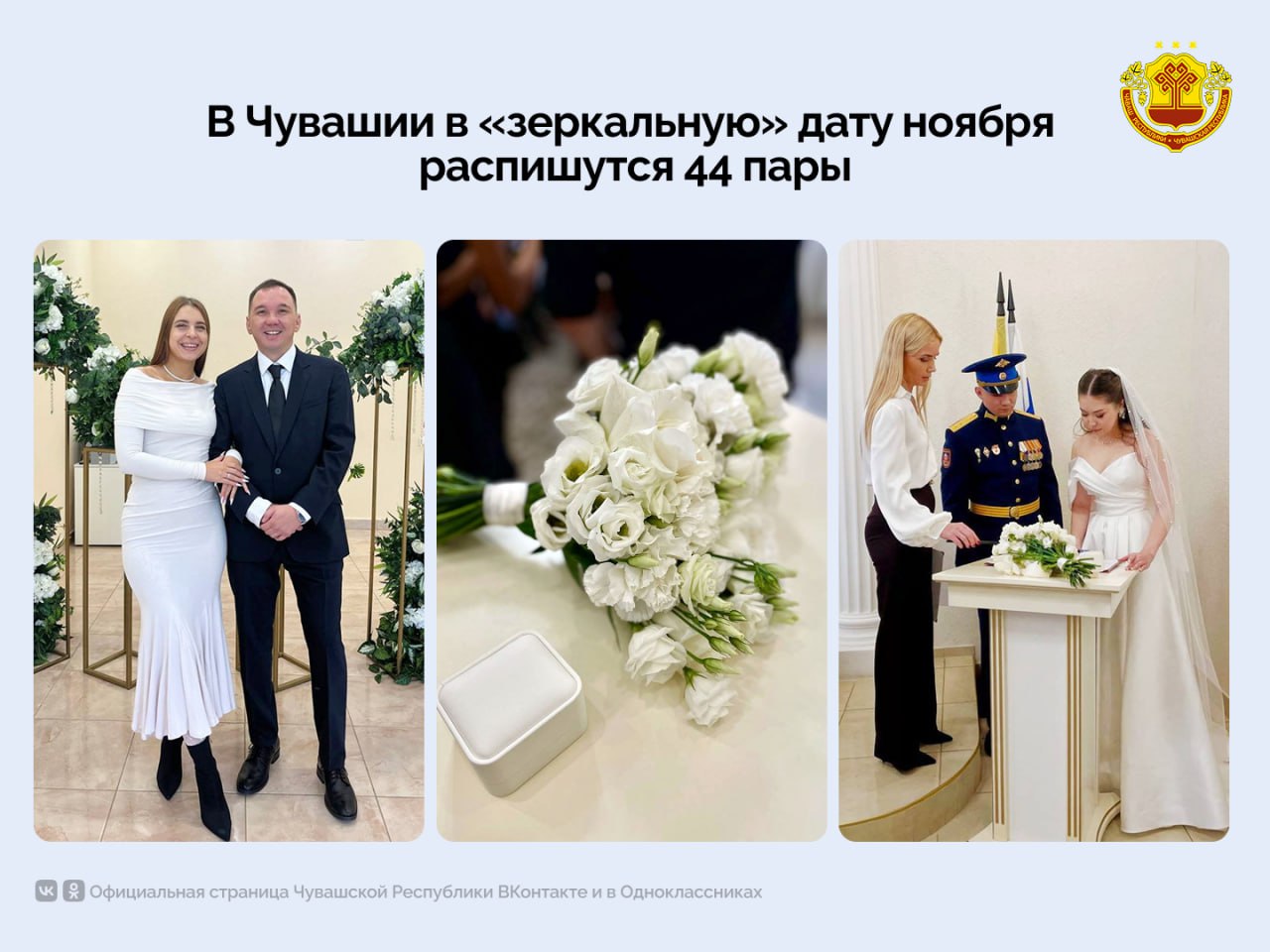 Около 400 влюбленных пар Чувашии подали заявления на регистрацию брака в ноябре делая этот месяц одним из самых популярных для начала семейной жизни Большая часть молодоженов более 250 пар для подачи заявления воспользовались порталом Госуслуг Этот выбор отражает как нацпроект Экономика данных облегчает взаимодействие граждан с ЗАГСами делая процесс максимально удобным и доступным Самой востребованной датой свадьбы в республике стала 25 ноября ее выбрали 44 пары Популярными красивыми датами также стали 22 ноября 31 заявление и 15 ноября 30 заявлений Поздравляем всех молодоженов с таким важным шагом Пусть ваша совместная жизнь будет полна любви понимания и взаимной поддержки Чувашия цифрадня Госслужбаподеламюстиции