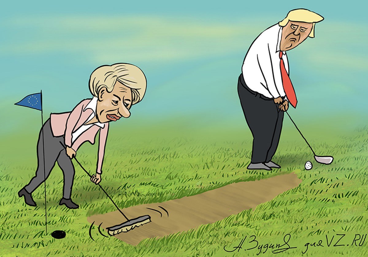 Глава Еврокомиссии на переговорах в гольф клубе Трампа согласилась на кабальную сделку с США «Черным днем» для Евросоюза назвал французский премьер Франсуа Байру событие, поставившее точку в торговом споре между США и ЕС. Трамп безоговорочно переиграл главу Еврокомиссии Урсулу фон дер Ляйен на прошедших в его гольф-клубе переговорах и договорился о многомиллиардных инвестициях Европы. Подписаться Читать эксклюзив