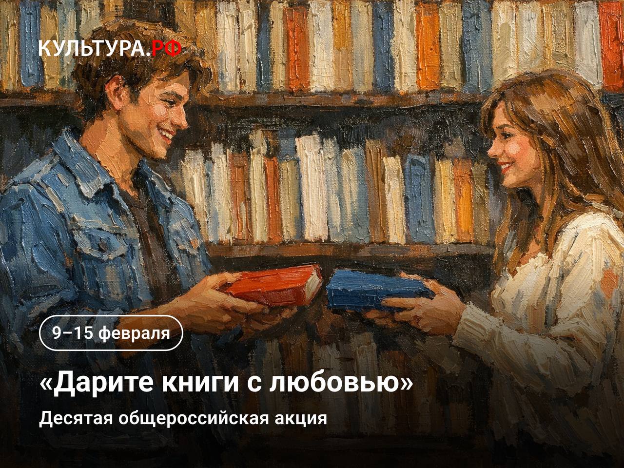 С 9 по 15 февраля 2026 года пройдет Десятая общероссийская акция Дарите книги с любовью Проект приуроченный к Международному дню книгодарения 14 февраля реализуется при поддержке Минкультуры России Российского книжного союза и Ассоциации книгораспространителей С 9 по 15 февраля в библиотеках книжных магазинах издательствах учреждениях культуры образования и социальной сферы соберут книги современных авторов и новые издания произведений классиков для библиотек которые нуждаются в пополнении и обновлении фондов Передать книги могут любые организации и частные дарители Организаторы обращают особое внимание дарителей на то что издания должны быть новыми 14 февраля в Российской государственной детской библиотеке выступит народный артист Российской Федерации Максим Аверин посол акции который прочтет отрывки из литературных произведений Кроме этого актер подарит 100 экземпляров мультимедийного коллекционного арт издания выпущенного к его 50 летию Их РГДБ отправит в девять подшефных детских библиотек Луганской и Донецкой Народных Республик Запорожской и Херсонской областей и в центральные детские библиотеки субъектов страны Подробная информация о программе мероприятия и условиях акции на сайте РГДБ КультураРФ РГДБ ДаритеКнигиСлюбовью ДеньКнигодарения MAX ВК ДЗЕН ОК Яндекс Мес