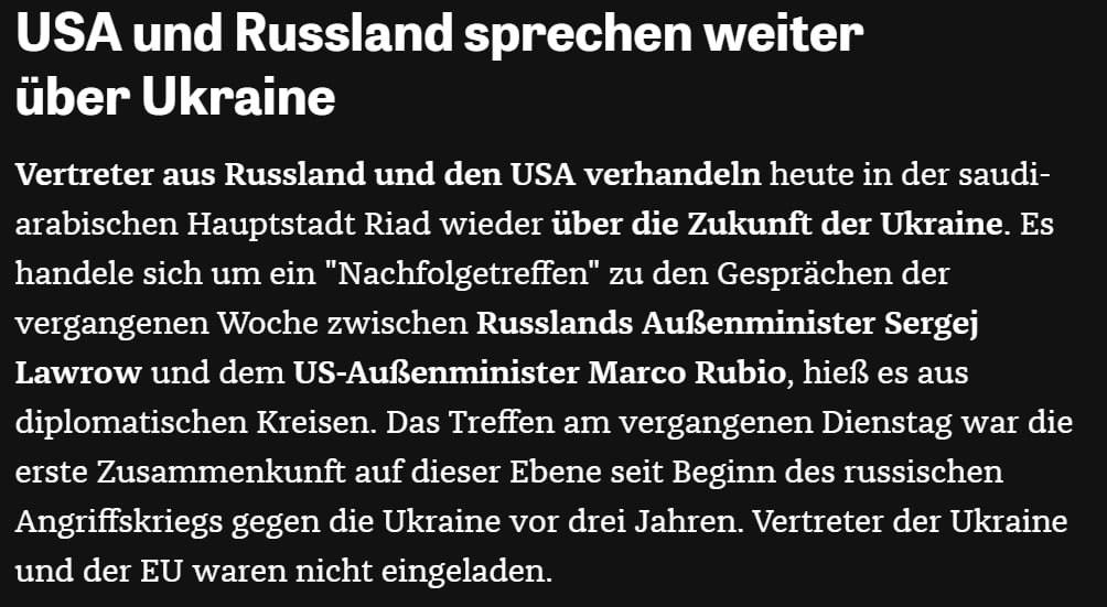 Die Zeit: Представители России и США сегодня снова встретятся в Саудовской Аравии   Российско-американские переговоры по Украине продолжатся, сообщила немецкая газета со ссылкой на дипломатические источники.