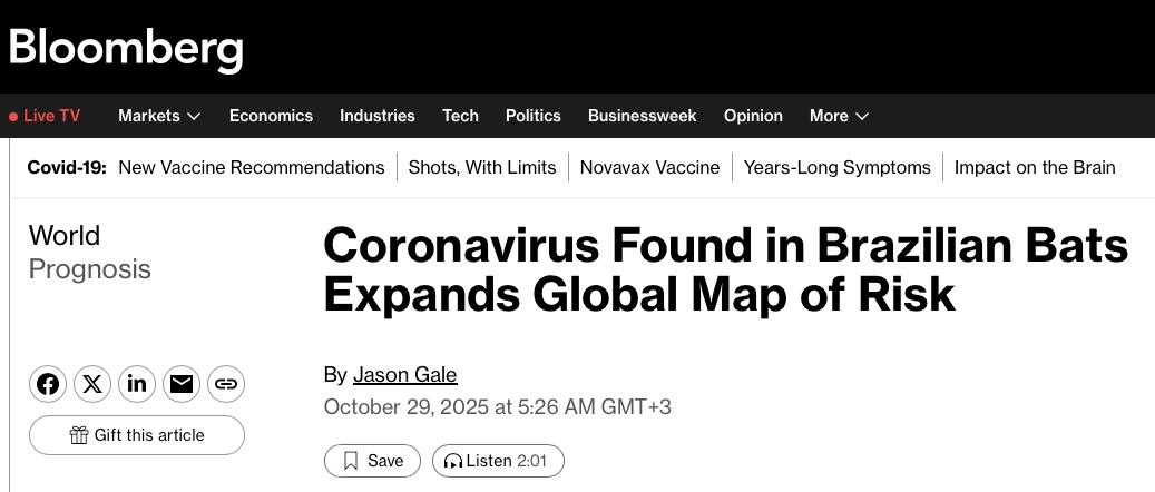 В Бразилии нашли новый коронавирус у летучих мышей Bloomberg