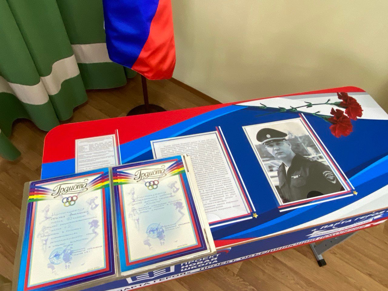 В Пошехонье открыли "Парту героя" в память о капитане полиции командире ОБ ППС УМВД России по Ярославской области Анатолии Тутынине «Парта героя. Объединяя поколения» – образовательный проект, призванный в доступной форме рассказать школьникам о земляках, проявивших мужество и совершивших героические поступки. На сегодняшний день по всей России установлено уже больше тысячи парт. В рамках проекта в городе Пошехонье в школе № 2 открыта "Парта героя", посвященная ее ученику – командиру ОБ ППСП УМВД по Ярославской области капитану полиции Тутынину Анатолию Михайловичу. На церемонии открытия «Парты героя» присутствовали родные Анатолия Михайловича, учителя и одноклассники, а также сотрудники и ветераны органов внутренних дел, представители администрации городского поселения Пошехонье. Учащиеся школы узнали о жизни офицера, некогда вышедшего из ее стен, и его героическом поступке. Подробнее на сайте