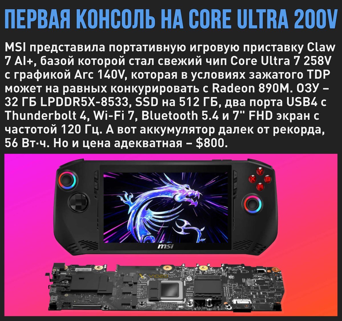 MSI продолжает развивать портативки на чипах Intel – представлена Claw 7 AI+ с Core Ultra 7 258V