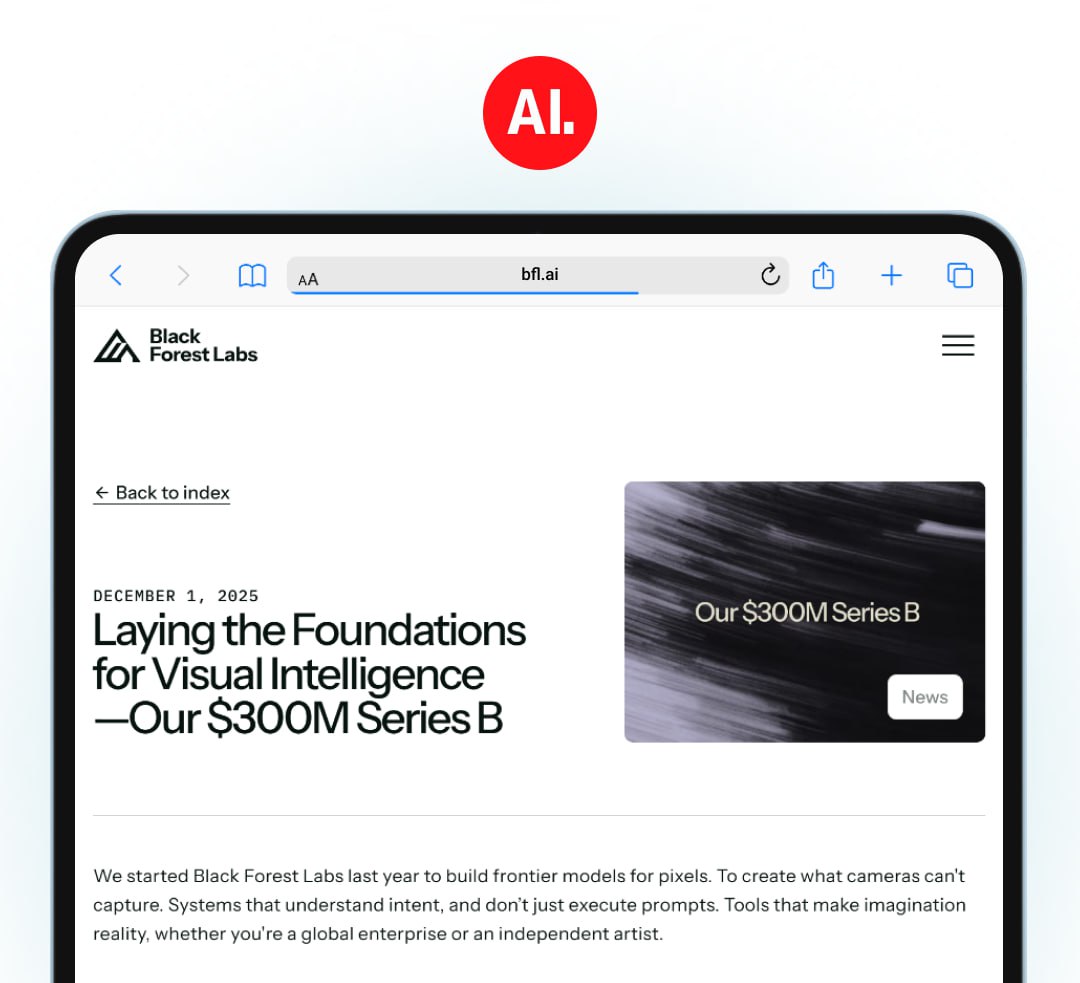 Стартап Black Forest Labs разработчик Flux привлек 300 млн инвестиций по оценке в 3 25 млрд в новом раунде Год назад оценка стартапа составлял 1 млрд ее удалось достичь за 4 месяца с момента основания Помимо давних партнеров в лице a16z Nvidia и других к раунду присоединились Canva и Figma через фонд Figma Ventures