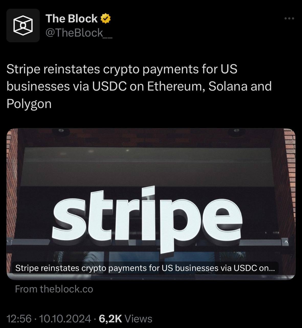 Stripe снова разрешила криптоплатежи для бизнеса в США   Платежи можно принимать в USDC   через сети Ethereum, Solana и Polygon   Это первый раз за 6 лет, когда американские клиенты Stripe снова могут принимать криптовалюту    Компания прекратила поддержку биткоина в 2018 году