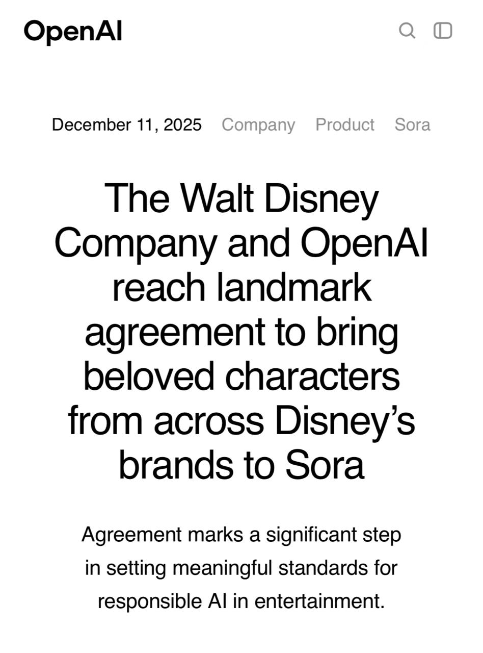 Disney вложит миллиард долларов в OpenAI в рамках контракта технология Sora будет обучена генерировать видео с персонажами из Marvel Pixar Звёздных войн и других франшиз Disney предоставит аватары 200 персонажей а лучшие видео даже могут появиться на Disney Зверополис 3 планируется создать с помощью Sora 3 Илон Маск