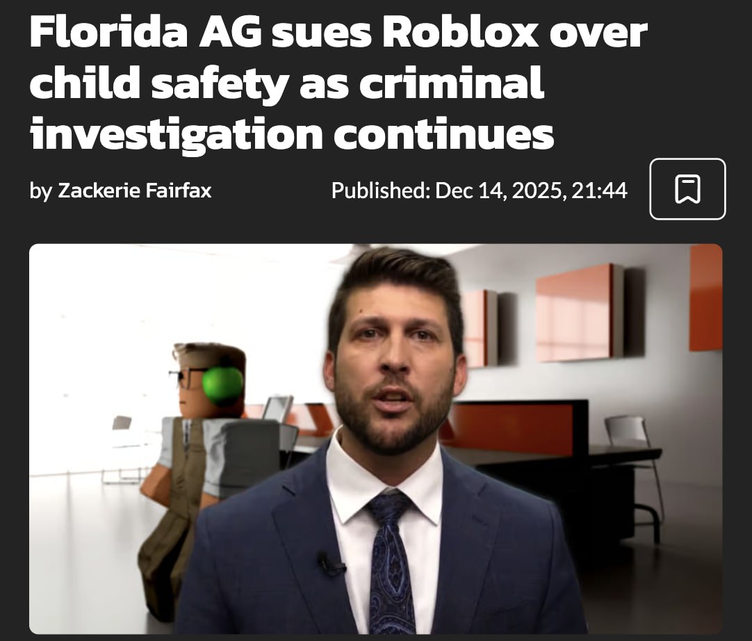 Roblox хотят заблокировать в США Генпрокурор Флориды подал в суд обвиняя платформу в плохой модерации и опасности для детей Прямой эфир