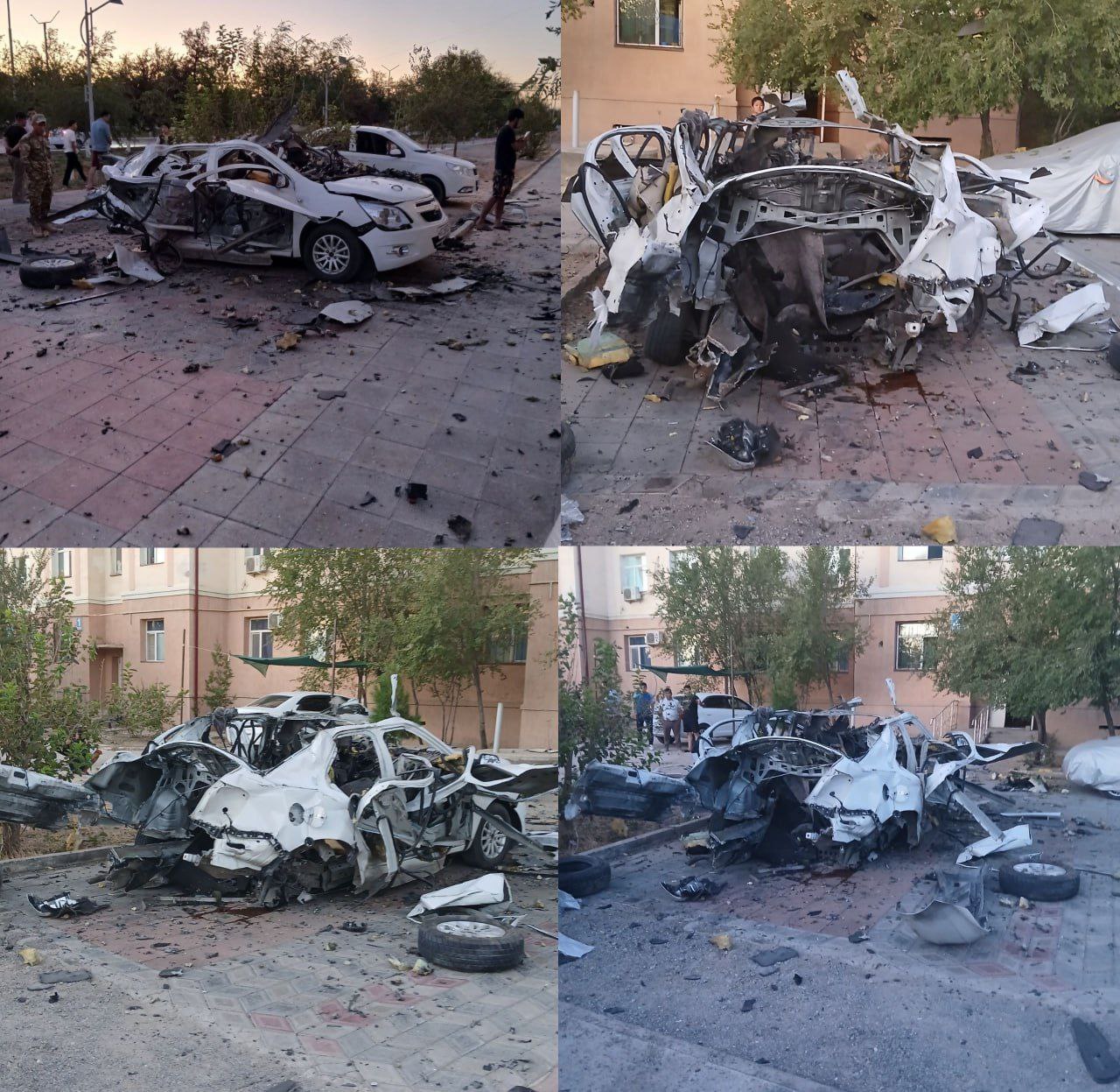 В Муборакском районе у Кобальта взорвался метановый газовый баллон. Машину разнесло в щепки.  Кашкадарьинская обл.