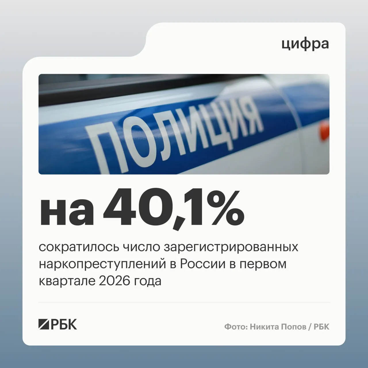 В первом квартале текущего года доля зарегистрированных наркопреступлений в общей структуре преступности уменьшилась с 12 8 до 9 2 по сравнению с аналогичным периодом прошлого года говорится в сообщении аппарата Совета безопасности России поступившем в РБК При этом число таких преступлений сократилось на 40 1 Главная причина сокращения изменение правоприменительной практики пояснили в ведомстве Согласно решению президиума Верховного суда от 22 декабря 2025 года действия закладчиков теперь расцениваются как единое продолжаемое преступление а не как отдельные эпизоды за каждую сделанную закладку В итоге общее число учитываемых эпизодов сократилось на 68 4 При этом количество привлеченных к ответственности за незаконный сбыт наркотиков выросло на 3 Также стало на 1 5 больше выявленных наркопреступлений совершенных в особо крупном размере  Канал РБК в Максе  Приложение РБК для iOS и Android