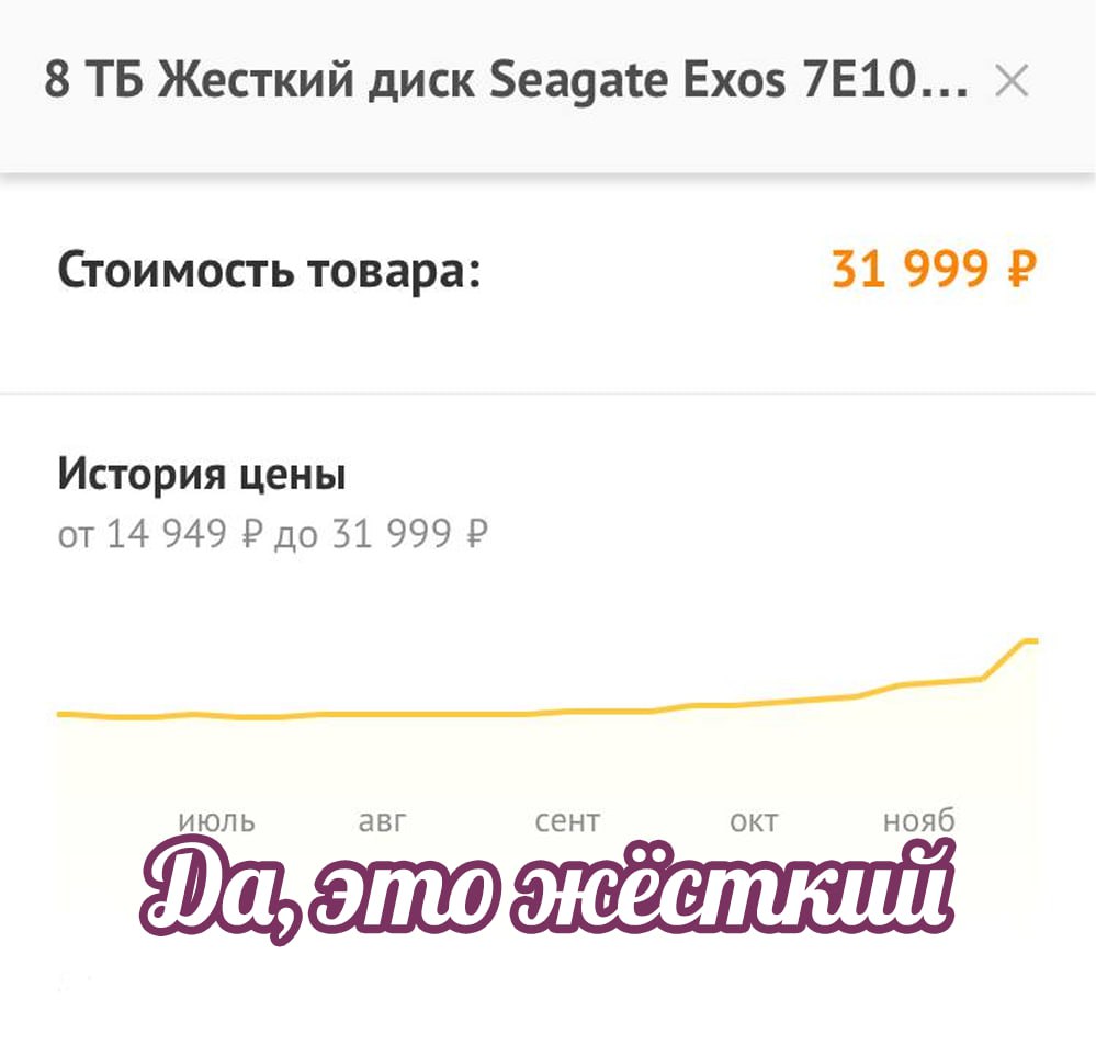 HDD подорожали в два раза пишут СМИ Продолжается кризис на рынке комплектующих для ПК вслед за оперативкой и SSD поднялась цена на обычные жёсткие диски Причина дефицит чипов памяти которые скупают ИИ дата центры А что ещё случилось