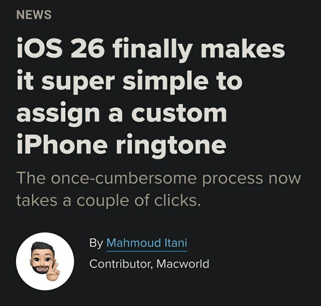 iPhone наконец-то разрешил ставить свой рингтон — свершилось! Это не шутка: в iOS 26 появилась долгожданная функция, которую ждали ВСЕ владельцы iPhone с первого дня. Теперь можно поставить свою мелодию на звонок без танцев с GarageBand и сторонними приложениями. Теперь достаточно: 1 Загрузить аудиофайл до 30 секунд на телефон 2 Открыть его в приложении «Файлы» 3 Нажать «Сделать рингтоном» — и всё, твой звонок уникален! Apple понадобилось 18 лет, чтобы реализовать такую простую вещь. Теперь не нужно мучиться с редакторами или искать обходные пути — всё делается в пару кликов.