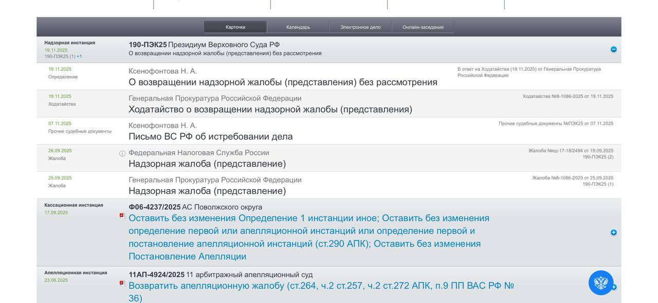 Генеральная прокуратура отозвала надзорную жалобу по делу Инзенского ДОЗа Президиум Верховного Суда истребовал дело после двух надзорных обращений сначала 25 сентября жалобу подала Генеральная прокуратура На следующий день поступила надзорная жалоба ФНС Сегодня в карточке дела появилось определение жалоба Генпрокуратуры возвращена без рассмотрения Напомним в июле 2025 года Судебная коллегия по экономическим спорам ВС уже высказалась по спору об арестном залоге Ключевые выводы Налоговый арест не создаёт залога в банкротстве С открытием конкурсного производства аресты прекращают действовать и не дают ФНС приоритета Отменены акты апелляции и кассации признавшие требования ФНС на 109 млн руб обеспеченными залогом из налогового ареста В признании статуса залогового кредитора отказано Действия по установлению и регистрации залоговых прав из ареста не образуют предпочтения по ст 61 3 Закона о банкротстве После назначения нового председателя ВС дело по надзорным жалобам ФНС и Генпрокуратуры было истребовано судьёй ВС Ожидалось что дело будет передано в Президиум который в порядке надзора разрешит его в пользу ФНС Однако Генпрокуратура неожиданно отозвала свою жалобу Что это значит пока неясно Принято ли решение отпустить ситуацию и не ломать через колено сложившуюся практику ВС по данному вопросу Или же речь о каких то технических манипуляциях Обратим внимание что надзорная жалоба ФНС по тому же делу судя по карточке не была отозвана пока Подпишитесь на канал Бартолиус Право и практика bartoliuslawoffice