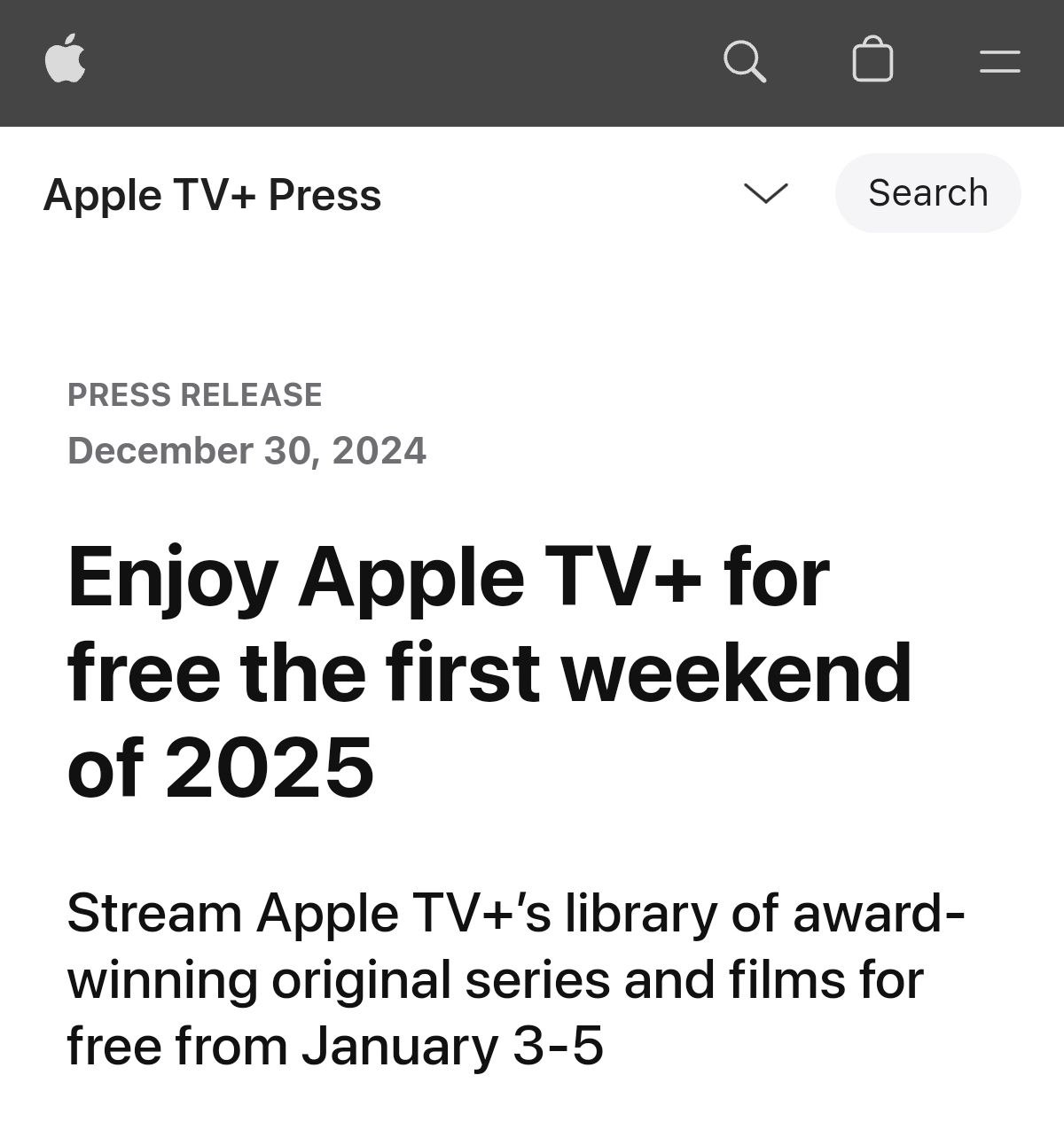 Лучший новогодний подарок из всех возможных: Apple TV+ стал бесплатным!  В период с 3 по 5 января сервис откроет двери для всех желающих и никакую подписку требовать не будет — достаточно лишь авторизоваться через свой Apple ID.  Неслыханная щедрость от Apple.