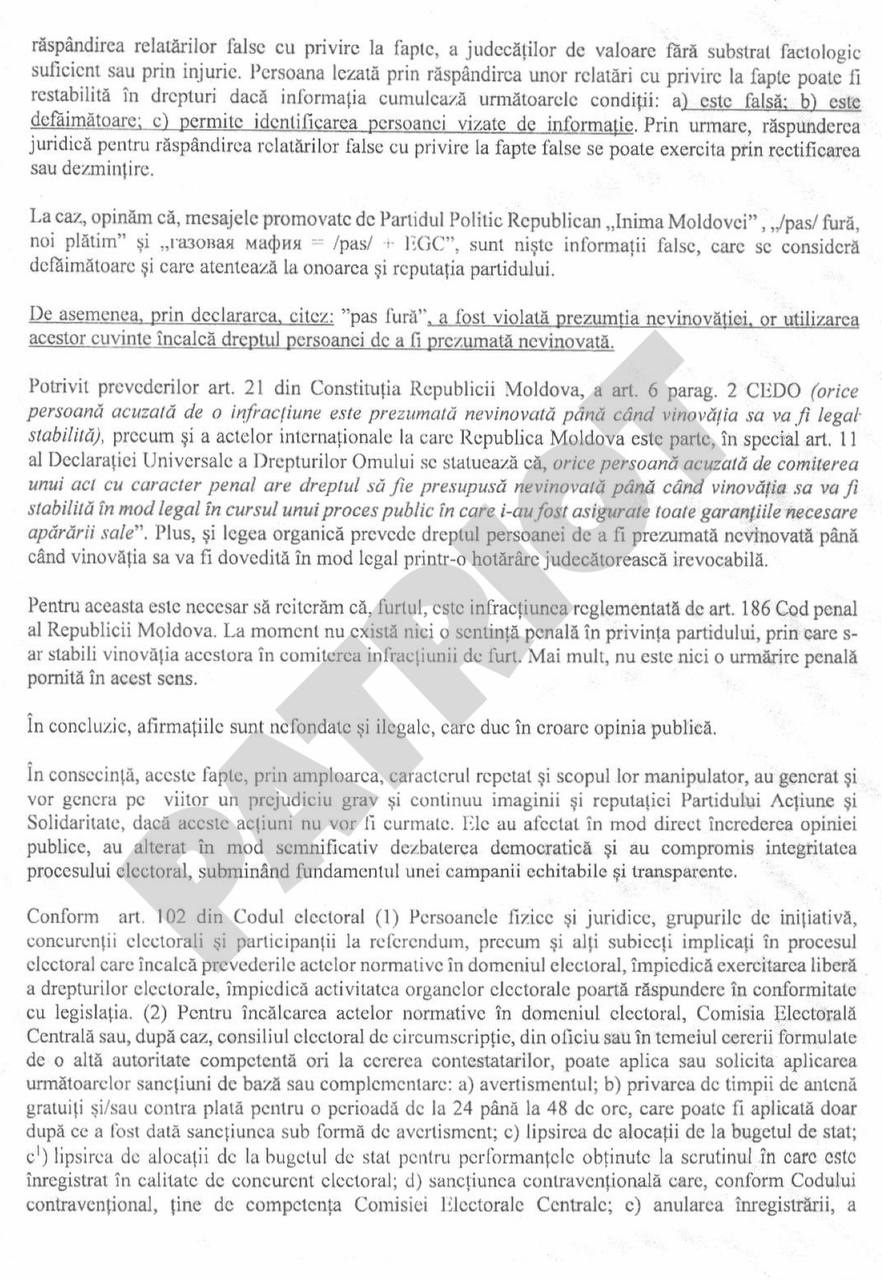 А вот и подтверждение тому, что PAS хочет запретить критиковать их публично. Дожили!  Телеграм-канал PATRIOT MD опубликовал документ, в котором говорится о жалобе, поданной в ЦИК на партию « Inima Moldovei». Речь идёт о «незаконных действиях» формирования, которое обвиняют в несанкционированном использовании эксклюзивного товарного знака партии PAS.   Подписаться   Смотреть эфир
