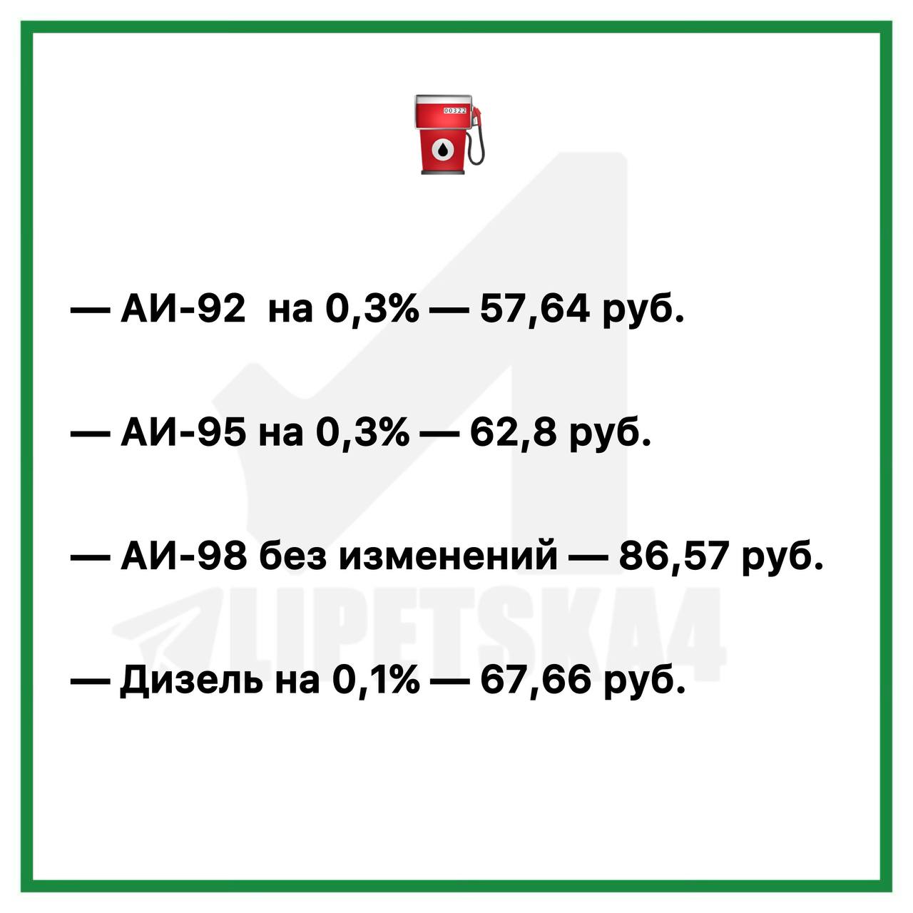 Цены на бензин в Липецке за неделю выросли на 0,3%, дизель подорожал на 0,1%, — Липецкстат. Как вам цены? / Подписаться Написать нам