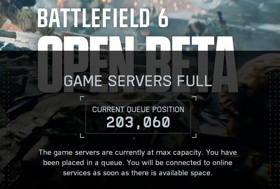 ОГРОМНАЯ очередь в Battlefield 6 — уже 2  0  0   0  0  0   человек пытаются попасть в бету.  Игра при этом уже пробила 226 тысяч онлайна в одном только Steam.  Может, хоть внуки успеют поиграть.    Провод