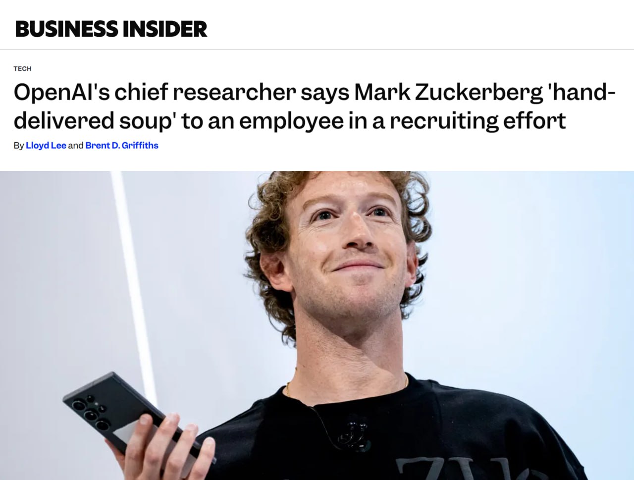 Цукерберг понял что миллионы не работают и пошёл в бой с кастрюлей супа Марк Цукерберг решил переманивать сотрудников OpenAI максимально по домашнему буквально По данным Business Insider он лично приносил им домашний суп пытаясь увлечь своим ИИ проектом До этого он предлагал инженерам по 100 млн 7 7 млрд но никто не согласился А вот когда подключились кастрюли и уют всё изменилось один из создателей ChatGPT всё таки перешёл к нему