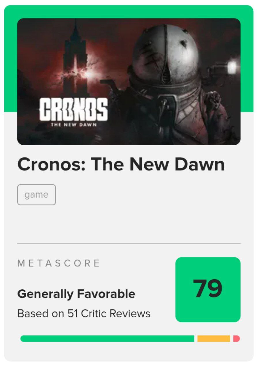 Cronos The New Dawn от Bloober Team встретили в целом хорошо Есть технические огрехи продолжительность 15 20 часов максимум но как хоррор игра работает хорошо визуал отвал башки Близко по ощущением к Dead Space Релиз игры уже состоялся для владельцев премиальных изданий а для всех остальных 5 сентября Подпишись на нас