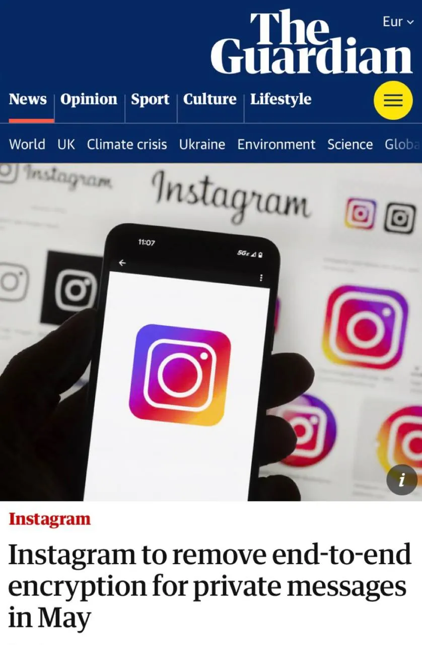 Конфиденциальность в Instagram умерла сегодня Meta отключила в нём сквозное шифрование переписки Компания теперь легально может получать доступ к вашим личным сообщениям фото видео и голосовым Официально всё объясняют безопасностью и борьбой с незаконным контентом признана экстремистской организацией и запрещена в РФ Прямой эфир