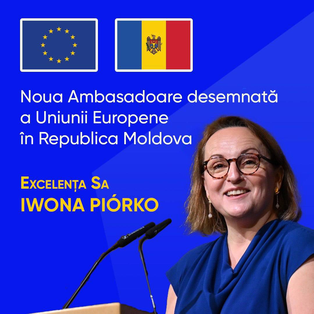 Новым послом ЕС в Молдове назначена Ивона Пьорко Для меня большая честь быть назначенной Послом ЕС в Республике Молдова С нетерпением жду возможности поработать с замечательной командой Делегации ЕС в Республике Молдова заявила евродипломат Подпишись на Moldova Liberă