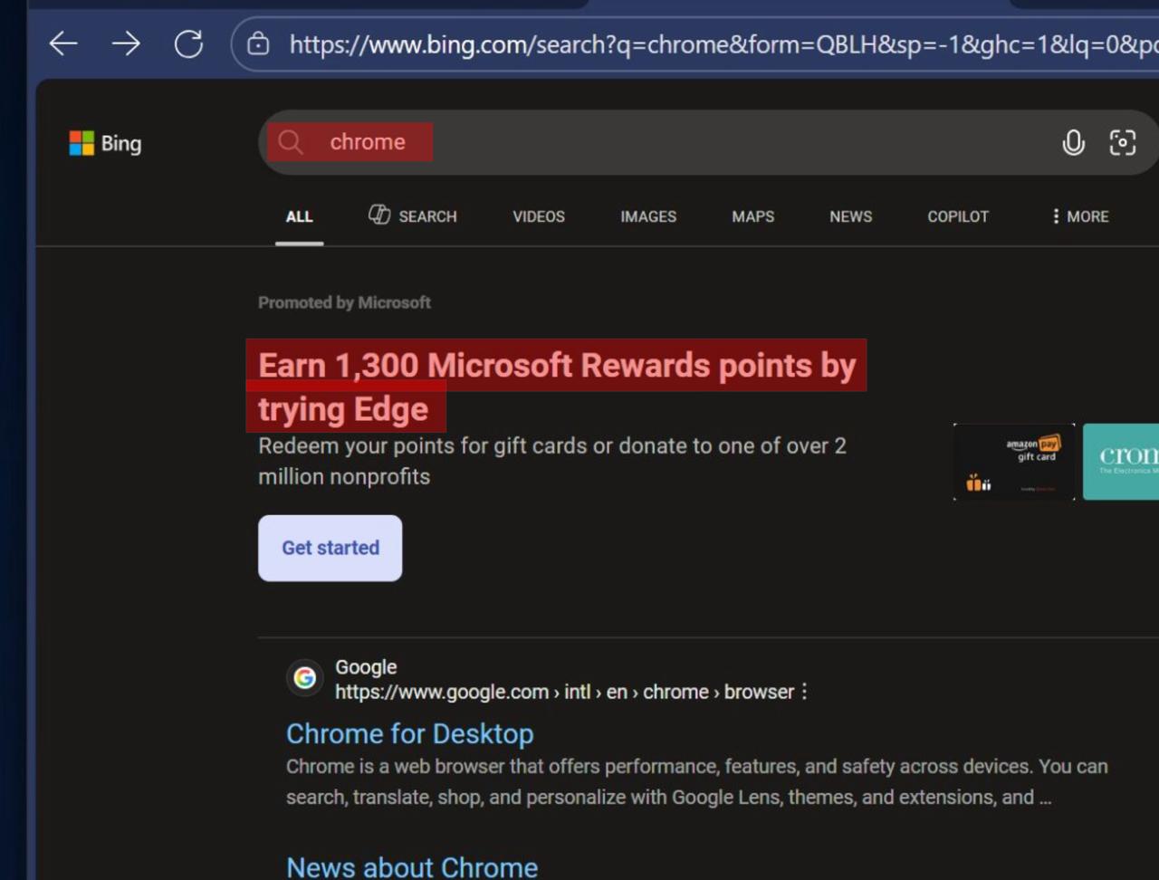 Microsoft платит юзерам взятку в 1 чтобы они не ставили Google Chrome если в поиске вбить chrome то дадут по 1 300 баллов эквивалент 110 снимать их в рублях нельзя увы concertzaal