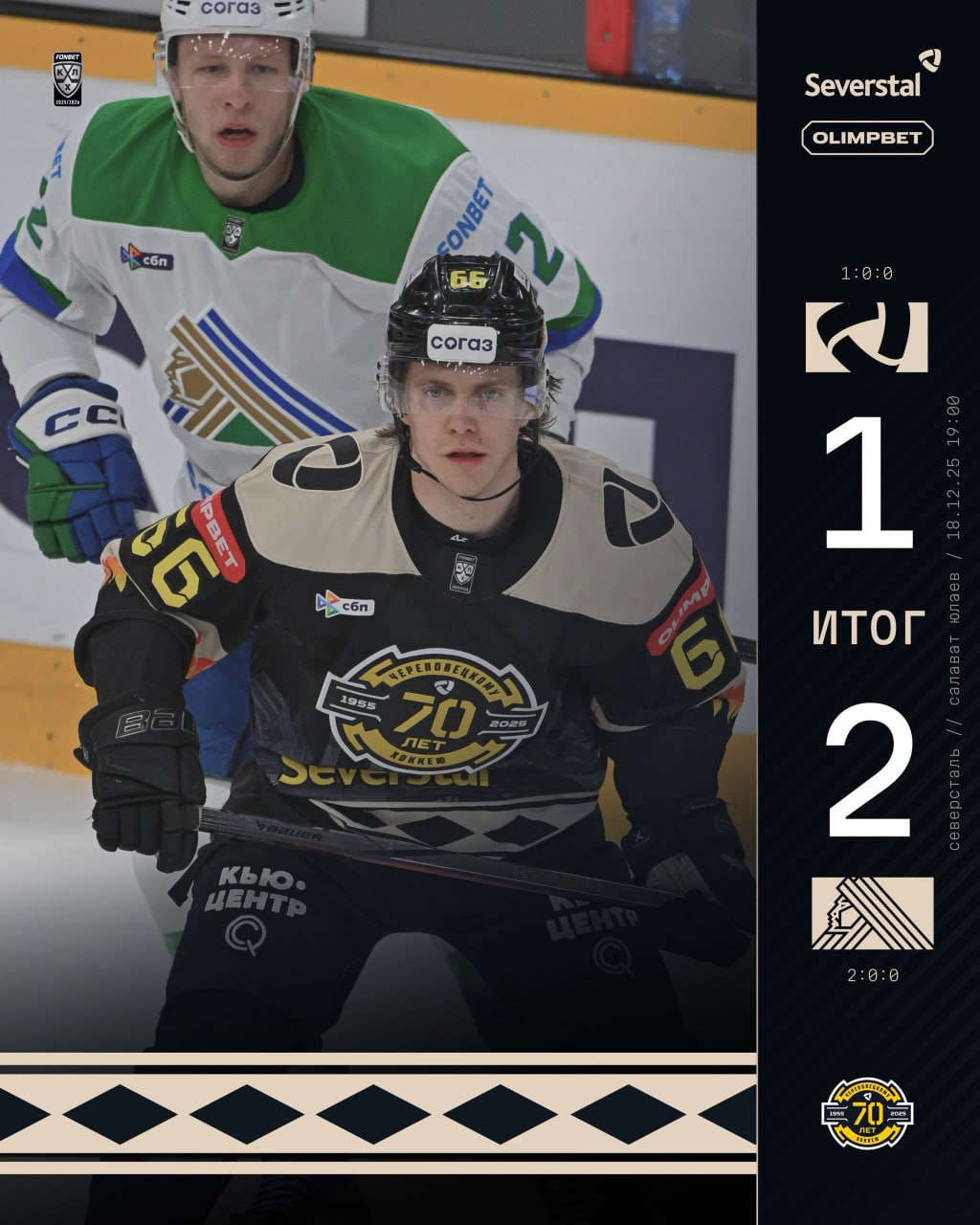 Череповецкая Северсталь уступила дома уфимскому Салават Юлаеву со счётом 1 2 Единственный гол в составе сталеваров забил Данил Веряев