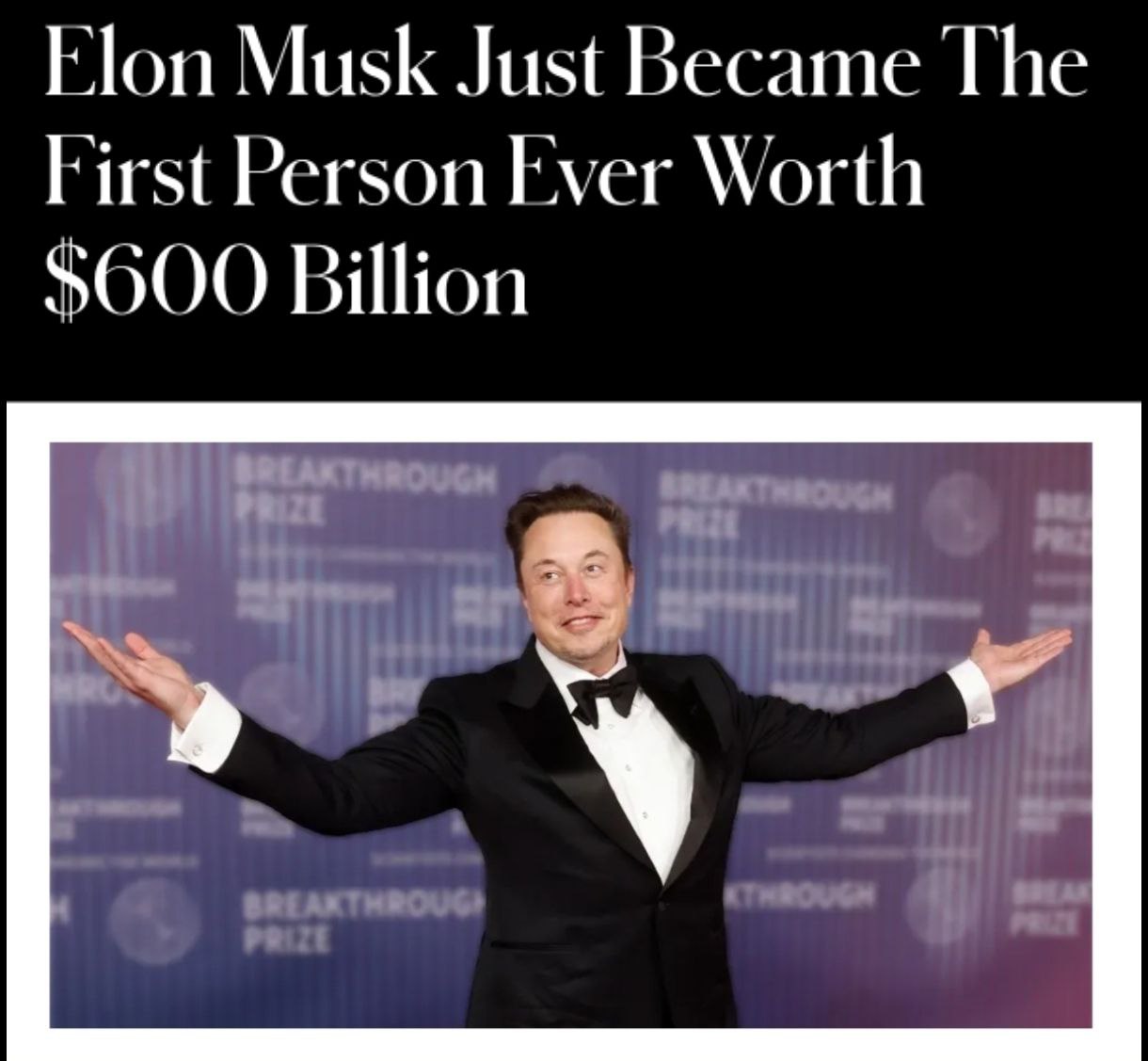 Маск стал первым человеком в истории с состоянием больше 600 млрд Forbes оценивает его капитал примерно в 670 млрд в основном за счёт SpaceX которую недавно переоценили до 800 млрд Больше ни один человек в истории не владел даже 500 млрд