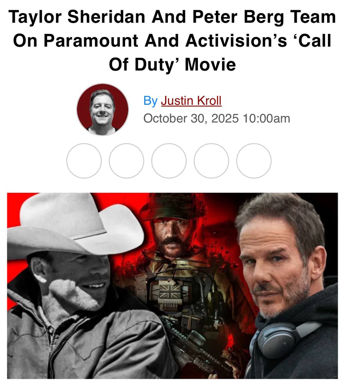 Официально по Call of Duty выйдет ФИЛЬМ об этом сообщает Deadline Разработкой займутся Тейлор Шеридан и Питер Берг Ждём Капитана Прайса на экранах techmedia