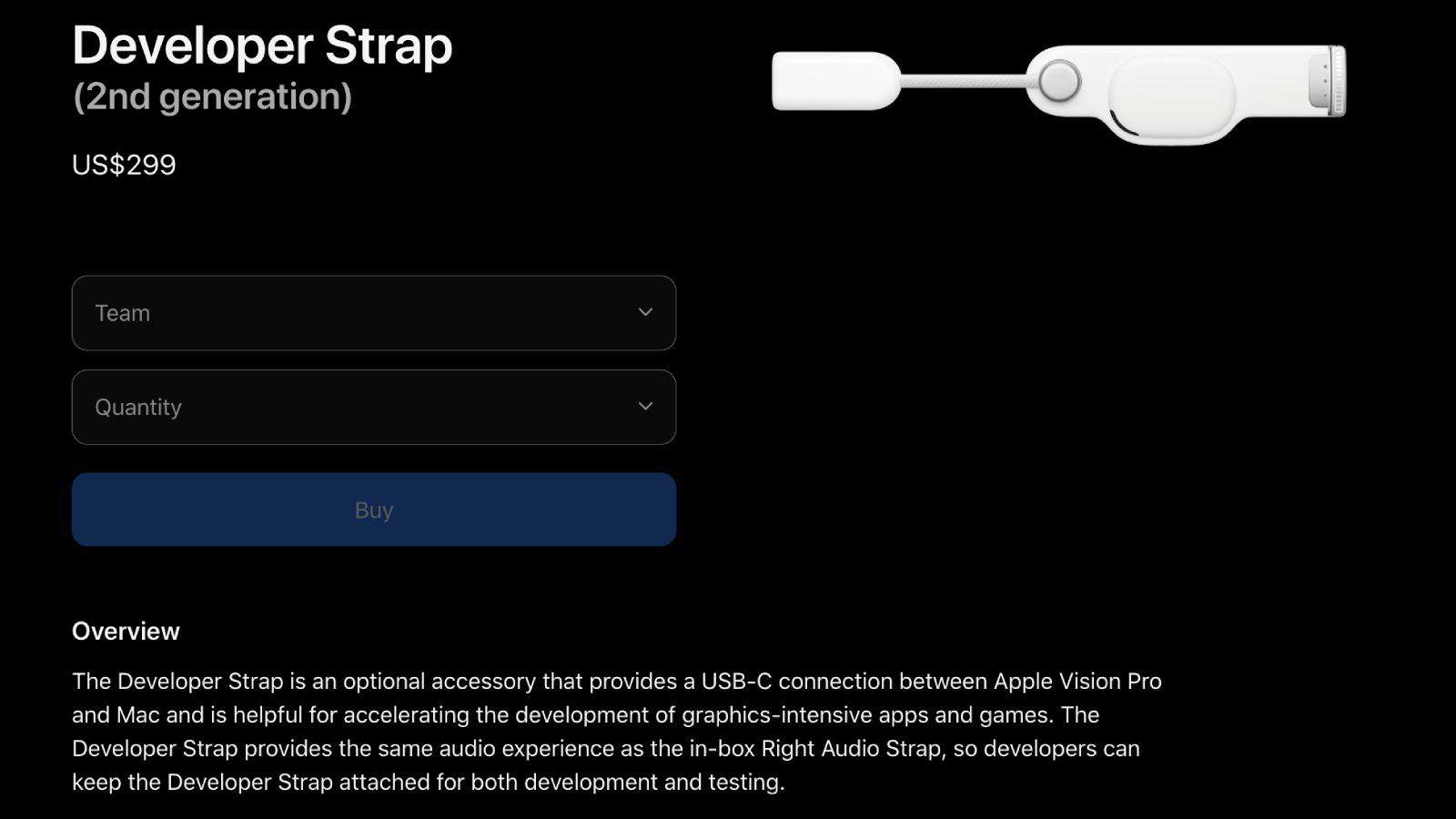 Apple выпустила новый ремешок Developer Strap 2 го поколения для разработчиков на Vision Pro Внешне ремешок немного изменился а ещё теперь он обеспечивает скорость передачи данных до 20 Гбит с по сравнению с 480 Мбит с у предыдущей модели А качество звука не изменилось Аксессуар предназначен для соединения по USB C самого Vision Pro с компьютером Mac для разработки приложений и диагностики Он полностью совместим с Vision Pro на чипах M2 и M5 Цена 299 в США его можно заказать только в регионах доступности Vision Pro M5 и только участникам программы разработчиков Apple