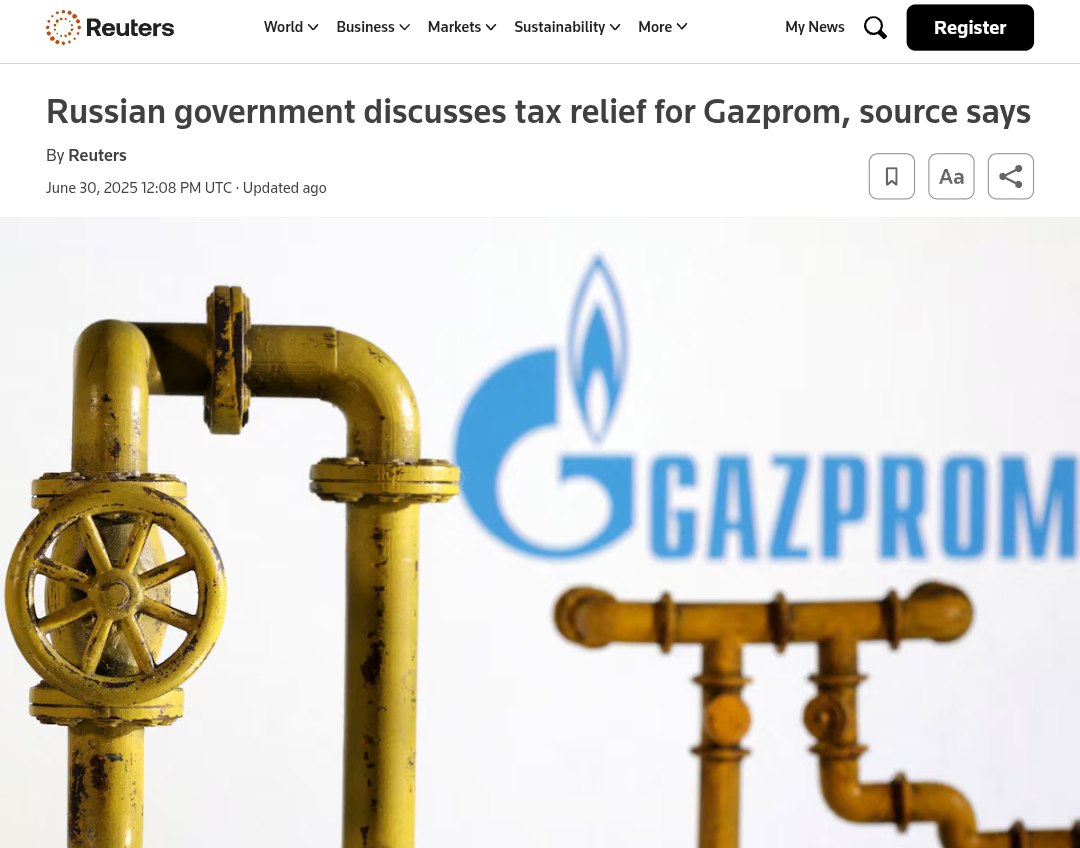 Власти дадут «Газпрому» льготы за счет конкурентов  Минфин готовит налоговые льготы для «Газпрома» по долгам Nord Stream 2, которые компенсируют повышением налогов для «Новатэка» и «Роснефти».  Экспорт газа монополии рухнул в 6 раз — с 180 млрд кубометров в 2018-м до 32 млрд в 2024-м из-за потери украинского транзита.    Крем -   Наш VPN