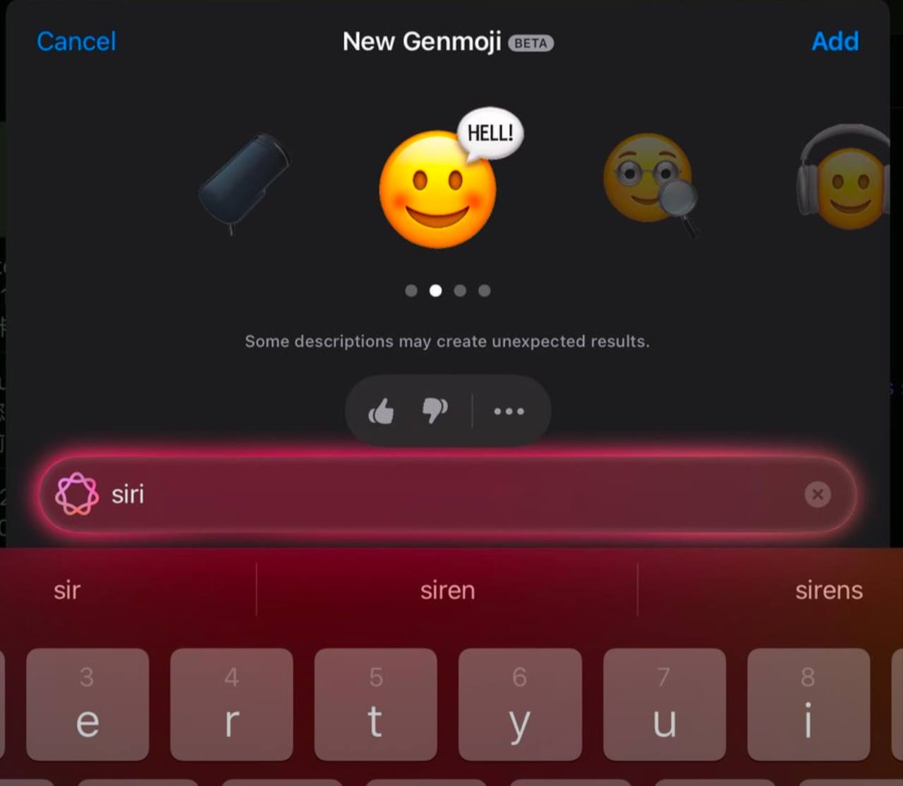 Функция генерации эмодзи  Genmoji  работает великолепно в iOS 18.2 — кажется, даже точнее, чем это задумали в Apple     Вот, например, эмодзи от нейронки на слово "Siri".   Не придраться