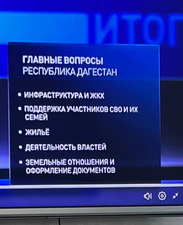 Прямая линия с Владимиром Путиным в этом году прошла в новом формате. Одной из ключевых особенностей стало отображение наиболее часто задаваемых вопросов, поступающих от граждан из разных регионов страны.   Жители Дагестана поднимали главным образом следующие темы:  проблемы инфраструктуры и жилищно-коммунального хозяйства, меры поддержки участников специальной военной операции и их семей, вопросы обеспечения жильём, деятельность местных органов власти, земельные отношения и оформление документов.    Новости ННТ