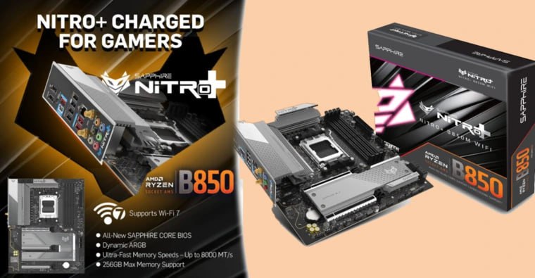 Материнские платы NITRO и PULSE B850 поступили на мировой рынок Sapphire объявила о глобальном старте продаж материнских плат серий NITRO и PULSE для процессоров AMD Ryzen Теперь вся линейка плат от Sapphire появится по всему миру включая флагманскую модель NITRO B850A WIFI 7 Флагманская плата NITRO B850A WIFI 7 12 2 1 фазы питания DRMOS номиналом в 55 А массивный радиатор с теплотрубкой поддержка разгона ОЗУ в 8000 МГц два 8 контактных разъема CPU PCIe 5 0 x16 для GPU три слота для M 2 поддержка WIFI 7 Вместе с NITRO B850A WIFI 7 Sapphire выводит на мировой рынок еще пять материнских плат NITRO B850M PULSE B850M PULSE A620AM B650M E и A520M E Материнская плата NITRO B850A WIFI 7 будет продавать по 189 NITRO B850M за 159 PULSE B850M 139 PULSE A620AM за 99 B650M E за 109 и A520M E за 69 X870 Sapphire к сожалению не упоминается Sapphire AM5 B850 B650 AMD Подписывайтесь на ARCHiTECH Чат