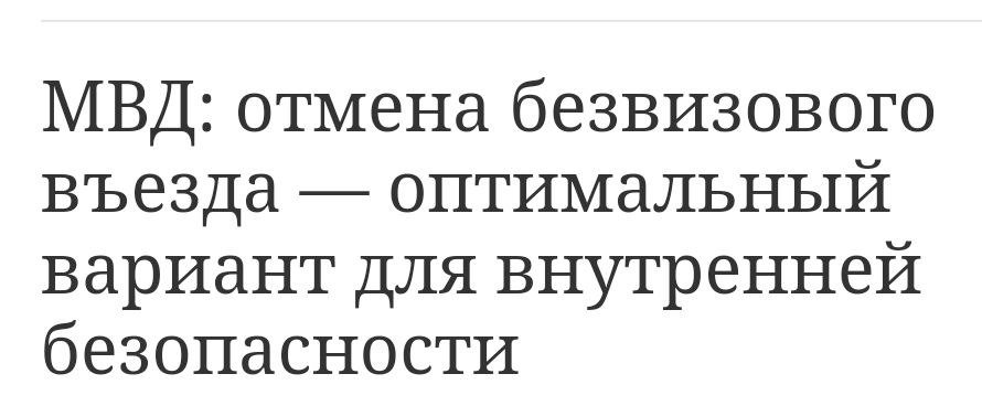 С полицейской точки зрения отмена безвизового въезда — наиболее оптимальный вариант для обеспечения внутренней безопасности страны.    Заявил первый зам министра внутренних дел Александр Горовой  источник .    В начале было слово...