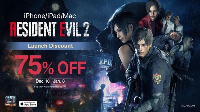 Resident Evil 2 вышел на iPhone, iPad и Mac. Сейчас его сливают за гроши  Сегодня, 10 декабря, в App Store состоялся релиз долгожданного хоррор-шутера от студии Capcom — Resident Evil 2. В честь запуска компания объявила скидку в 75% на одну из лучших частей серии.  Resident Evil 2 совместим с iPhone 15 Pro, iPhone 15 Pro Max, всеми моделями iPhone 16, iPad mini 7, а также с iPad и Mac на чипах M-серии. Размер игры — 31 ГБ, поэтому на девайсе должно быть вдвое больше места для хранения. Кроме того, для запуска игры потребуется подключение к интернету.  До 8 января Resident Evil 2 можно купить всего за 715 рублей. Причём тайтл нужно приобрести всего один раз, чтобы играть на смартфоне, планшете или компьютере Apple. Само собой, в игре предусмотрено облачное сохранение.