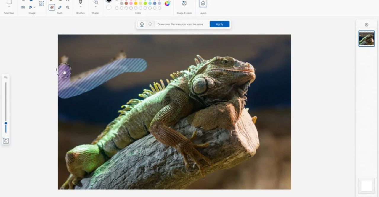 Microsoft Paint теперь с функциями генеративного ИИ — прямо как Photoshop!    В свежем обновлении Microsoft добавит в Paint функции Generative Fill и Generative Erase - да-да, как в Adobe Photoshop или у Magic Eraser на телефонах Google Pixel.  Теперь можно легко добавить что-то новое на изображение или стереть ненужные объекты буквально кисточкой.    Что внутри?  Generative Fill - добавляй объекты с помощью ИИ. Просто опиши, что хочешь видеть на картинке, и укажи место. Всё остальное Paint сделает за тебя.  Generative Erase - убирай ненужные предметы и людей на фото одним движением кисти. И да, это работает не хуже, чем на телефоне.  А ещё, Microsoft Photos прокачали до уровня, о котором можно только мечтать! Теперь с помощью функции Super-Resolution можно увеличивать разрешение картинок в 8 раз.     Больше пикселей, больше четкости - и всё это бесплатно!