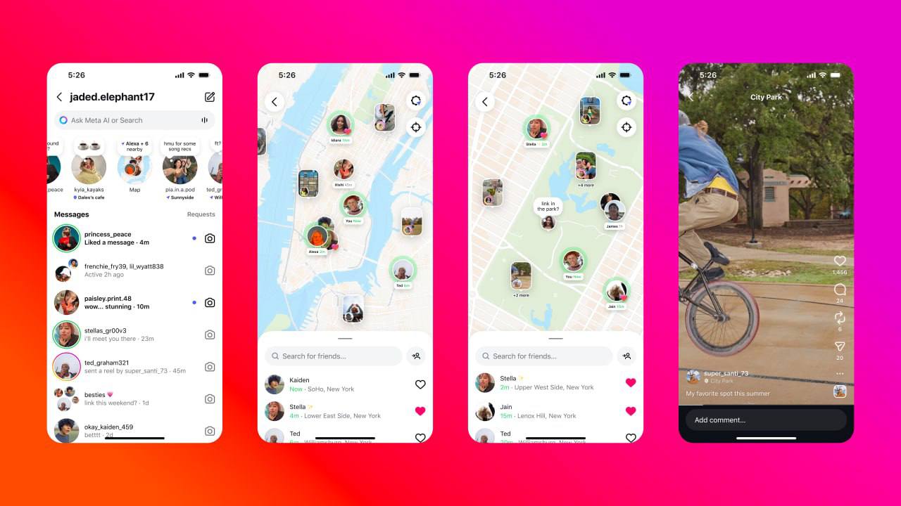 Instagram представил крупное обновление с тремя новыми функциями: — Теперь можно делиться своей геолокацией, оставлять заметки и искать контент по местам. Пока карта работает только в США. — Появилась отдельная вкладка с репостами — туда попадают чужие посты и рилсы, которыми вы поделились. К ним можно добавить комментарий, а сами репосты отображаются у друзей. — Во вкладке Friends в Reels теперь видно, что лайкали, комментировали и репостили ваши друзья. Эту активность можно скрыть или ограничить для некоторых подписчиков. КК