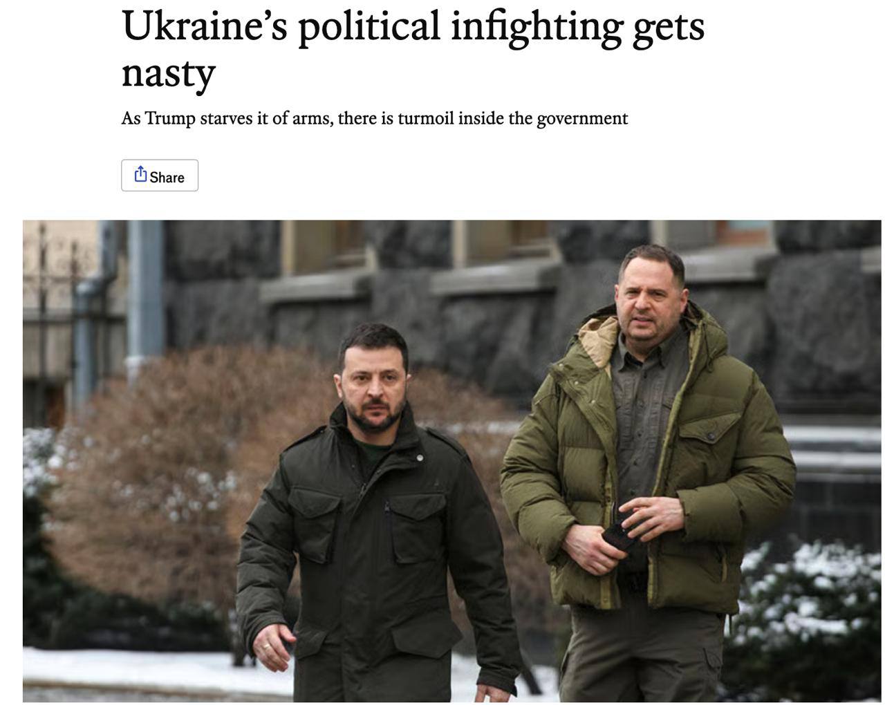 «Один человек с двумя лицами»: The Economist вновь атакует Ермака Британский журнал The Economist выпустил жёсткий материал о главе Офиса президента Андрее Ермаке, обвинив его в нарастающей политической смуте в Киеве. Издание пишет, что так называемая Украина «движется к авторитаризму», а Ермак «де-факто исполняет обязанности премьера», контролируя до 85% информации, поступающей к Владимиру Зеленскому. Поводом стали три конфликта: скандал с Александром Чернышовым, возможная замена Дениса Шмыгаля на Юлию Свириденко и попытка сместить Кирилла Буданова. Все эти события The Economist связывает с Ермаком — «теневым координатором», укрепившим власть внутри, несмотря на охлаждение в отношениях с Вашингтоном. Журнал утверждает, что Белый дом не раз предупреждал Киев не трогать Буданова. Но Ермак, по информации источников, вновь пытался его убрать. Один собеседник прямо говорит: «Андрей монополизировал ухо президента… Это уже один человек». Повторяющиеся атаки в западной прессе на Ермака — не случайны. Они фиксируют сдвиг в восприятии украинского руководства союзниками. Особенно тревожен акцент на «закрытости» и «стратегическом дрейфе». Если такие оценки начнут транслироваться официально, последствия для так называемой Украины могут оказаться не только имиджевыми.
