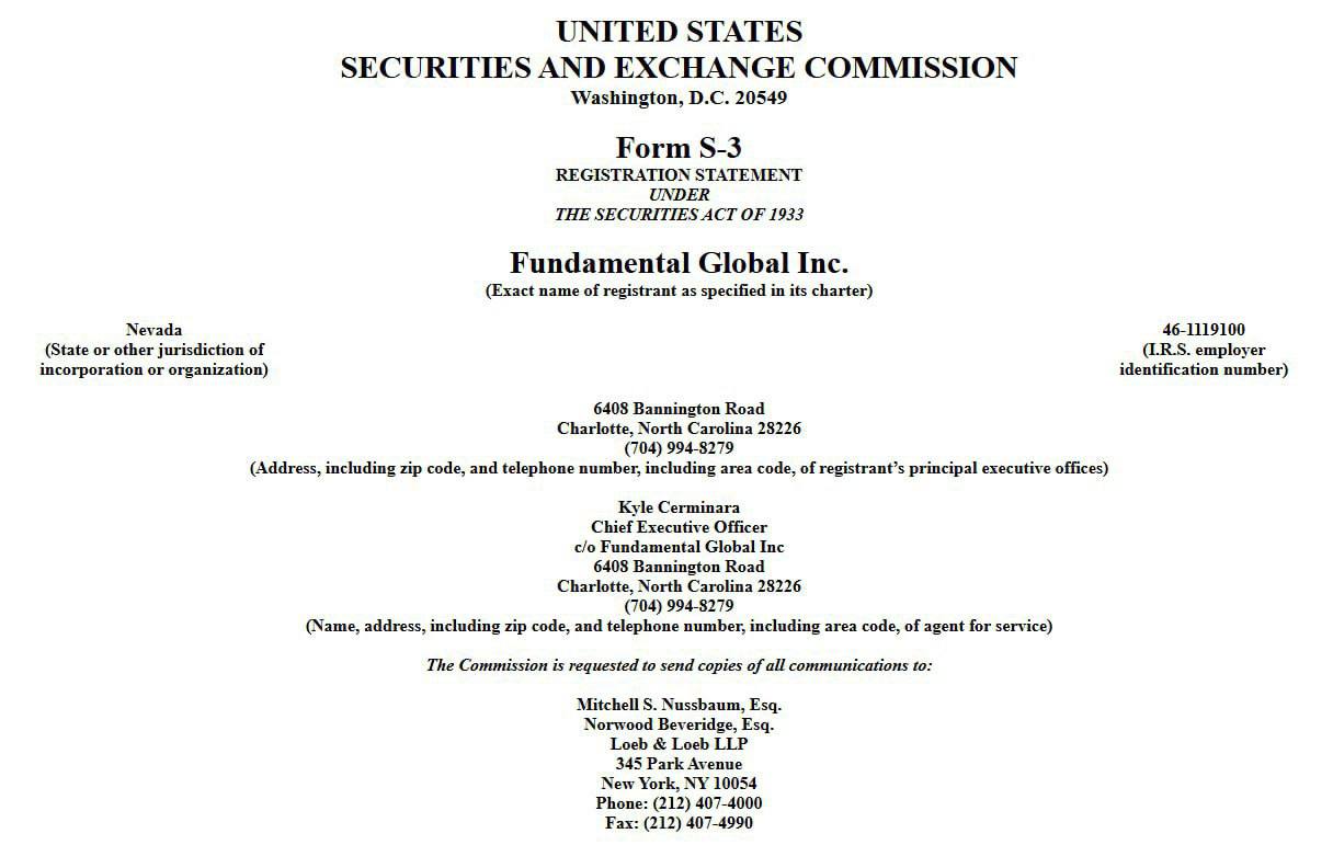 Fundamental Global подала заявку на регистрацию до $5 млрд ценных бумаг для покупки ETH