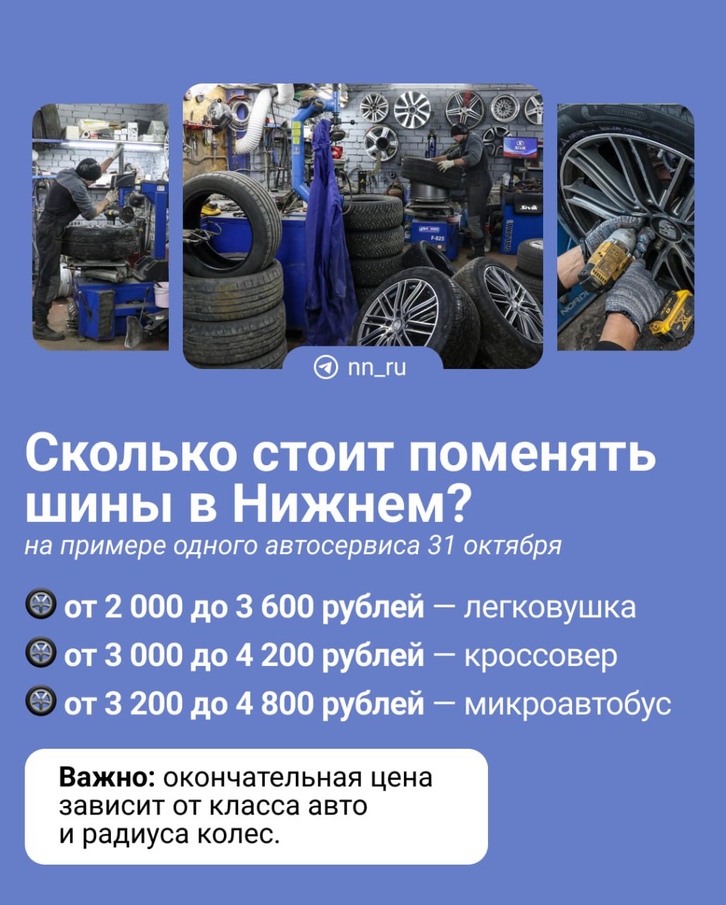 «Погода вот-вот ухудшится», — такими видим последние новости мы с вами. «О, сейчас нормально подзаработаем», — так наверняка читают прогнозы шиномонтажники, у которых начинается сезон переобувания машин с летней на зимнюю резину.  В некоторых автосервисах не осталось мест на ближайшую неделю, а очереди выстраиваются далеко от входа. Так происходит и в популярной шиномонтажке у ТЦ «Индиго». В сервисе работает 4 человека, которые за день могут переобуть около 40 машин.   «У нас люди старой закалки, любят в очередях постоять. Поэтому многие просто приезжают и ждут, когда в сервисе освободится окошко. Особенно много таких машин в первый день снега»  Менять резину рекомендуют, не дожидаясь гололеда, чтобы потом не кататься по скользким дорогам в ожидании своей очереди на замену шин.