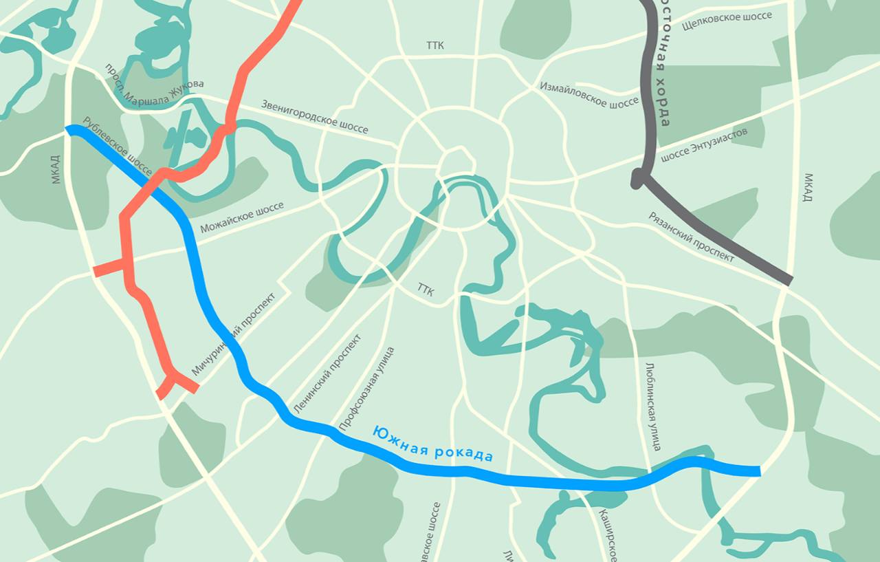 Вчера открыли последний участок Южной рокады в Москве новой трассы синенькая на картинке которая проходит от Капотни до Рублёвки Все уже пошутили про востребованность маршрута тем не менее новое шоссе связывает множество районов на юге города