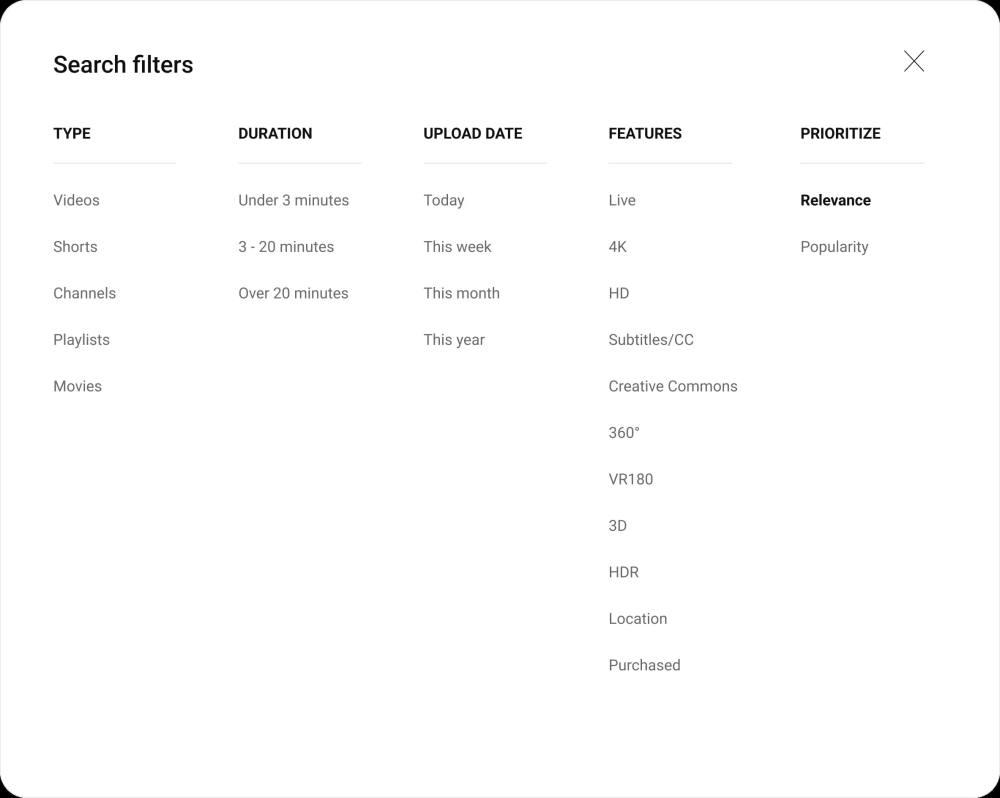 YouTube обновил фильтры поиска теперь можно отдельно искать по обычным видео или только по Shorts Кроме того добавили сортировку роликов по популярности но при этом убрали по дате загрузки и рейтингу потому что они работают не так как ожидалось