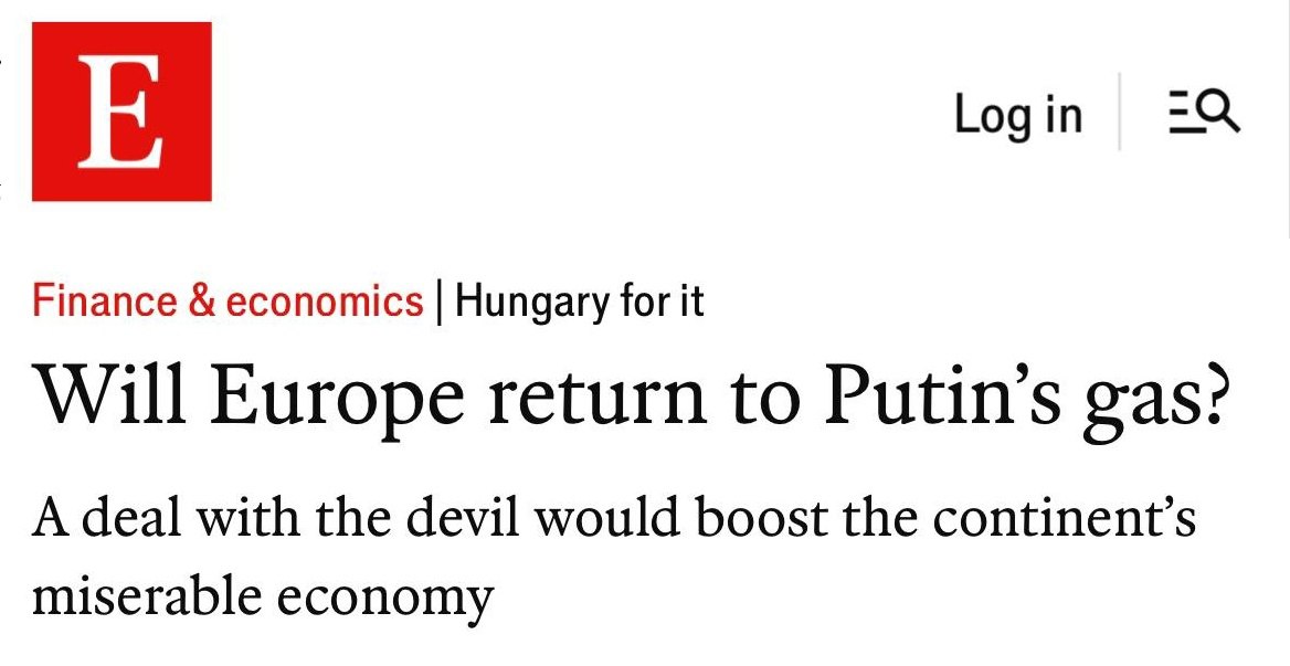 Жалкая экономика ЕС с жадностью смотрит на российский газ, — The Economist   Европейские цены на газ достигли двухлетнего максимума. Запасы газа упали до рекордно низкого уровня в 48%. Летние цены на газ превышают цены будущей зимы, что делает создание запасов нерентабельным. Только снижение цен может оживить умирающую промышленность Европы, — констатирует британский The Economist   Начало переговоров между Россией и США по украинскому конфликту даёт Европе надежду на возобновление поставок российского газа, несмотря на всё ещё жёсткую позицию Еврокомиссии   Но, похоже, решение будет за Трампом. США требуют от ЕС покупать больше американского СПГ. Полное возобновление поставок из России может привести к падению цен по всему миру, а это значит, что многие американские буровые компании станут убыточными  «КРИСТАЛЛ РОСТА» ранее информировал о том, что по мнению Bloomberg на Европу надвигается рецессия: без российского газа промышленность чахнет, а по мнению Александра Галушки, Евросоюзу отведена роль основного плательщика в борьбе США за своё глобальное доминирование в мире