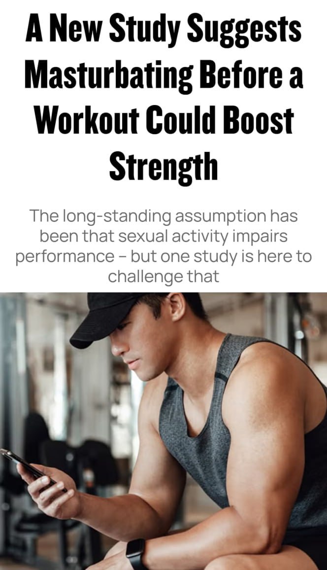 Мастурбация перед качалкой реально ПОВЫШАЕТ силу официальное исследование Эксперты изучили несколько десятков спортсменов и пришли к выводу что дрочка перед походом в зал растит тестостерон силу и ускоряет восстановление между подходами Ученые одозначно доказали что те кто душил удава за полчаса до поднятия тяжестей были в несколько раз сильнее и выносливее чем группа которая воздерживалась Самое главное что после такого буста вырастает сила хвата что позволяет удержать в руках еще больший вес а уровень кортизола падает и не дает мясу распадаться Парни лучший предтреник для вас Бэкдор