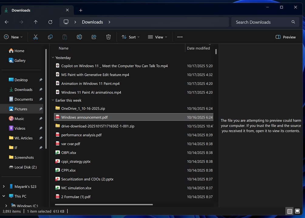 Microsoft закрывает превью для файлов из интернета Windows теперь не покажет содержимое загруженных файлов прямо в Проводнике Microsoft отключила предпросмотр для документов с отметкой Mark of the Web чтобы закрыть дыру через которую злоумышленники могли красть NTLM хеши даже без открытия файла Функция уже отключена в октябрьских обновлениях Windows 11 и Windows Server При попытке просмотреть такой файл система предупредит что он может быть опасен Разблокировать можно вручную через свойства файла но это уже на свой страх и риск godnoTECH Новости IT