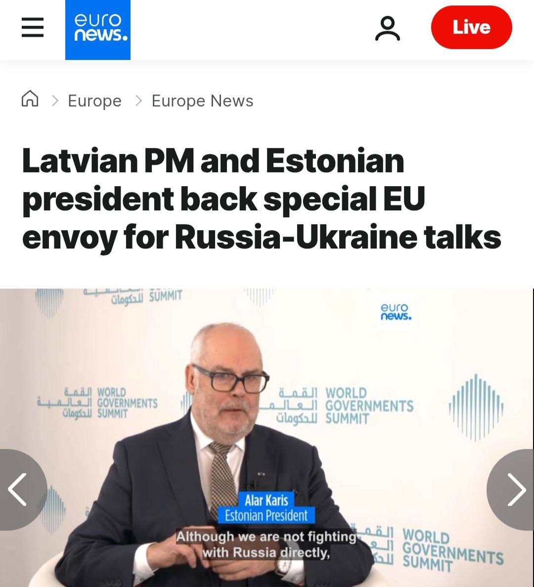 Латвия и Эстония выступили за диалог с Кремлем Euronews Премьер министр Латвии Эвика Силиня и президент Эстонии Алар Карис призвали Евросоюз назначить специального посланника для участия в переговорах с Кремлем по завершению войны на Украине Силиня и Карис отметили что любая коммуникация с Россией должна происходить в консультации с Украиной и предложили чтобы еще не назначенный переговорщик был консенсусной фигурой Ранее премьер министр Италии Мелони заявляла что Европе пришло время говорить с Россией