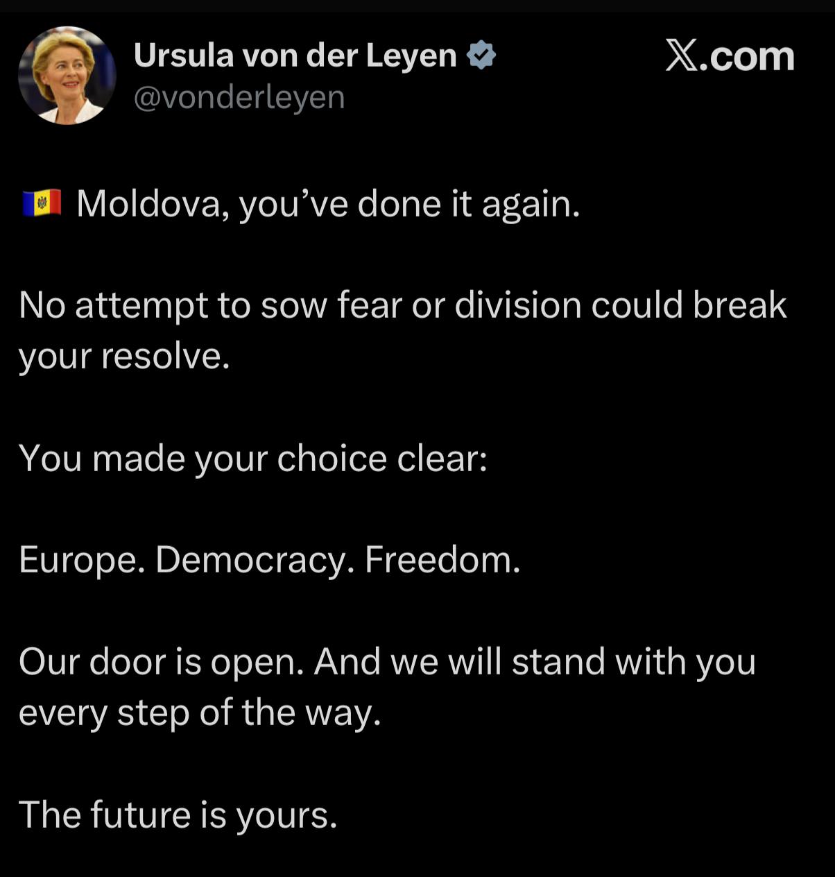 Урсула фон дер Ляйен Вы четко озвучили свое будущее Европа демократия и свобода Наши двери открыты и мы будем с вами на каждом шагу