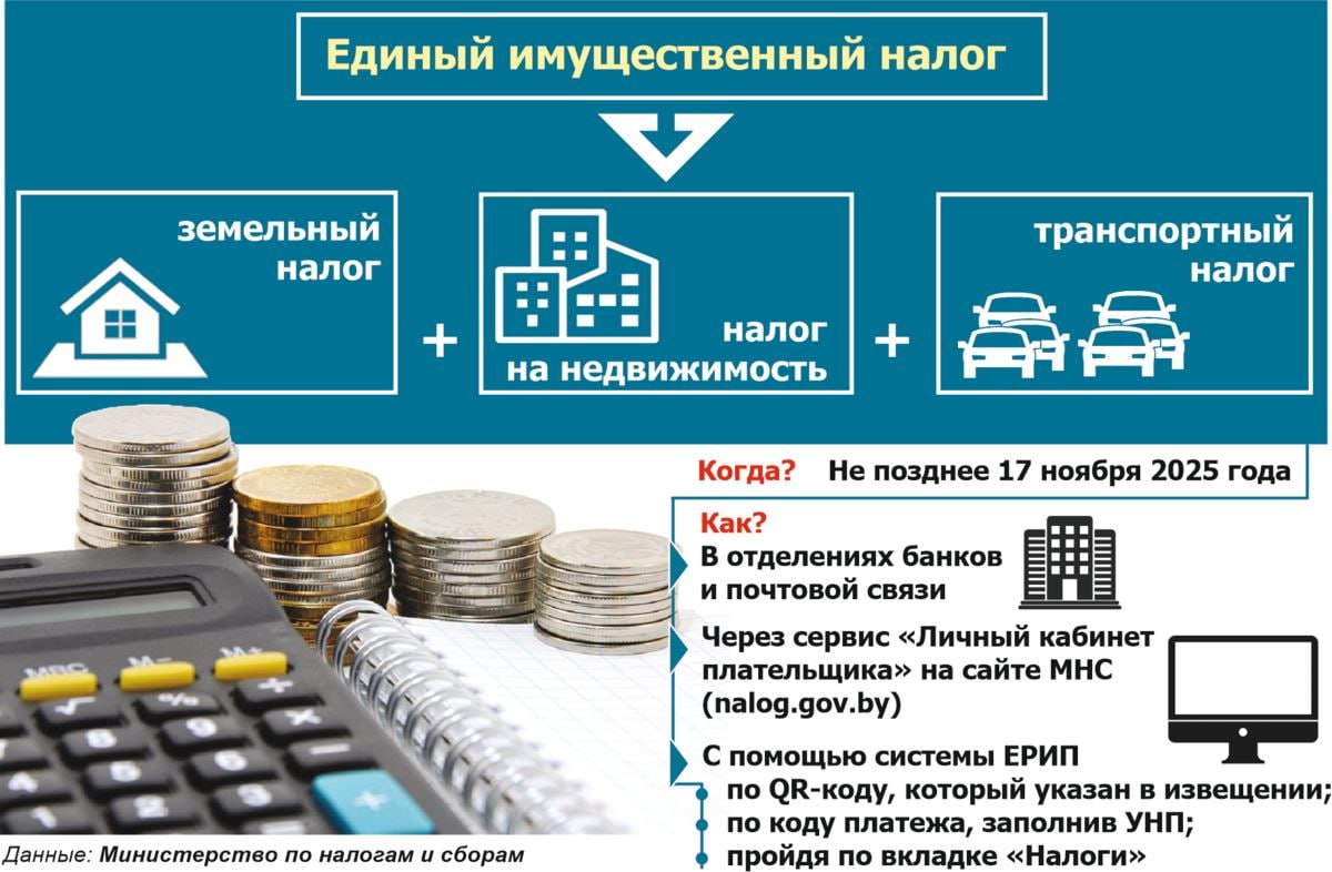 Кто за что сколько разбираемся в нюансах единого имущественного налога До 1 октября по почте белорусы получат извещения на уплату а до 17 ноября включительно должны рассчитаться по налоговым платежам за недвижимость земельные участки и транспортные средства Сделать это можно как по старинке в отделениях банков и почтовой связи так и не выходя из дома через сайт Министерства по налогам и сборам или систему ЕРИП Для кого предусмотрены льготы Что делать если извещение не придет Подробнее на SB BY Подписывайтесь sbbytoday